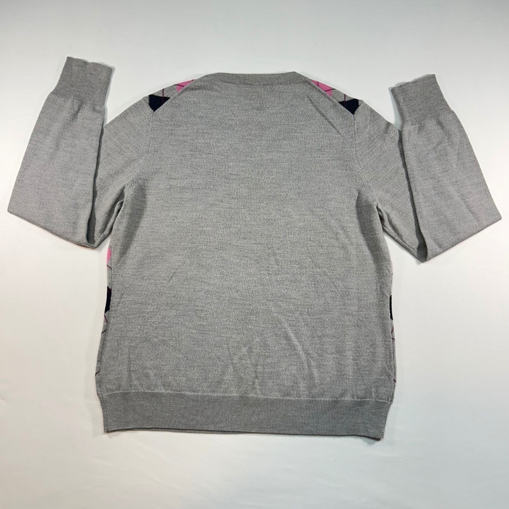 Brooks Brothers 346 Womens XL Gray Pink Argyle V-Neck 100% Merino Wool Sweater - Picture 7 of 7